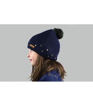 blauwe pet kind pompom pels Nerida Beanie Kids navy